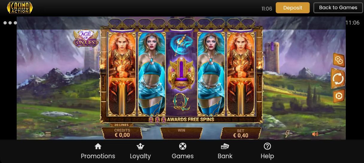 Play Age of Conquest slot in Casino Action app