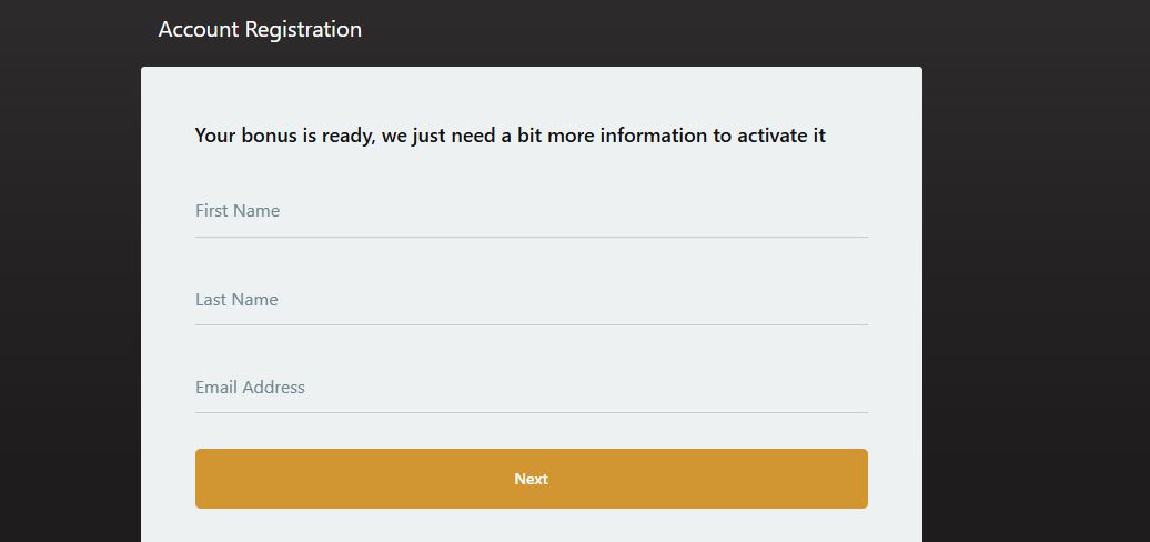 Register new Casino Action account by entering personal details